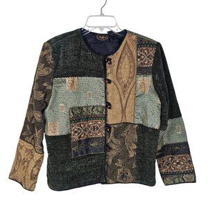 Allure Patchwork Art to Wear Jacket PS Teacher Jacquard Jeweled Artsy Buttons